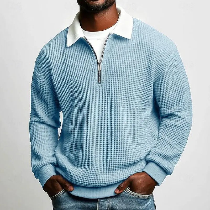 New Style Solid Color Waffle-Knit Long-Sleeve Sweatshirt for Men - Half-Zip Athletic Top (Spring & Autumn Collection)