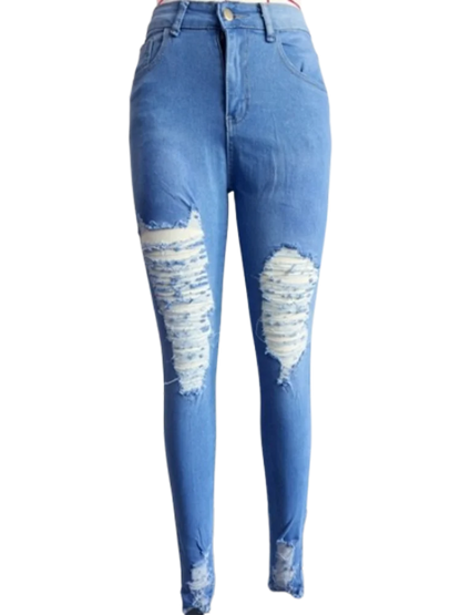 Women's Pocket Ripped Pants High Street Fashion Casual Autumn Solid Color Personalized jeans