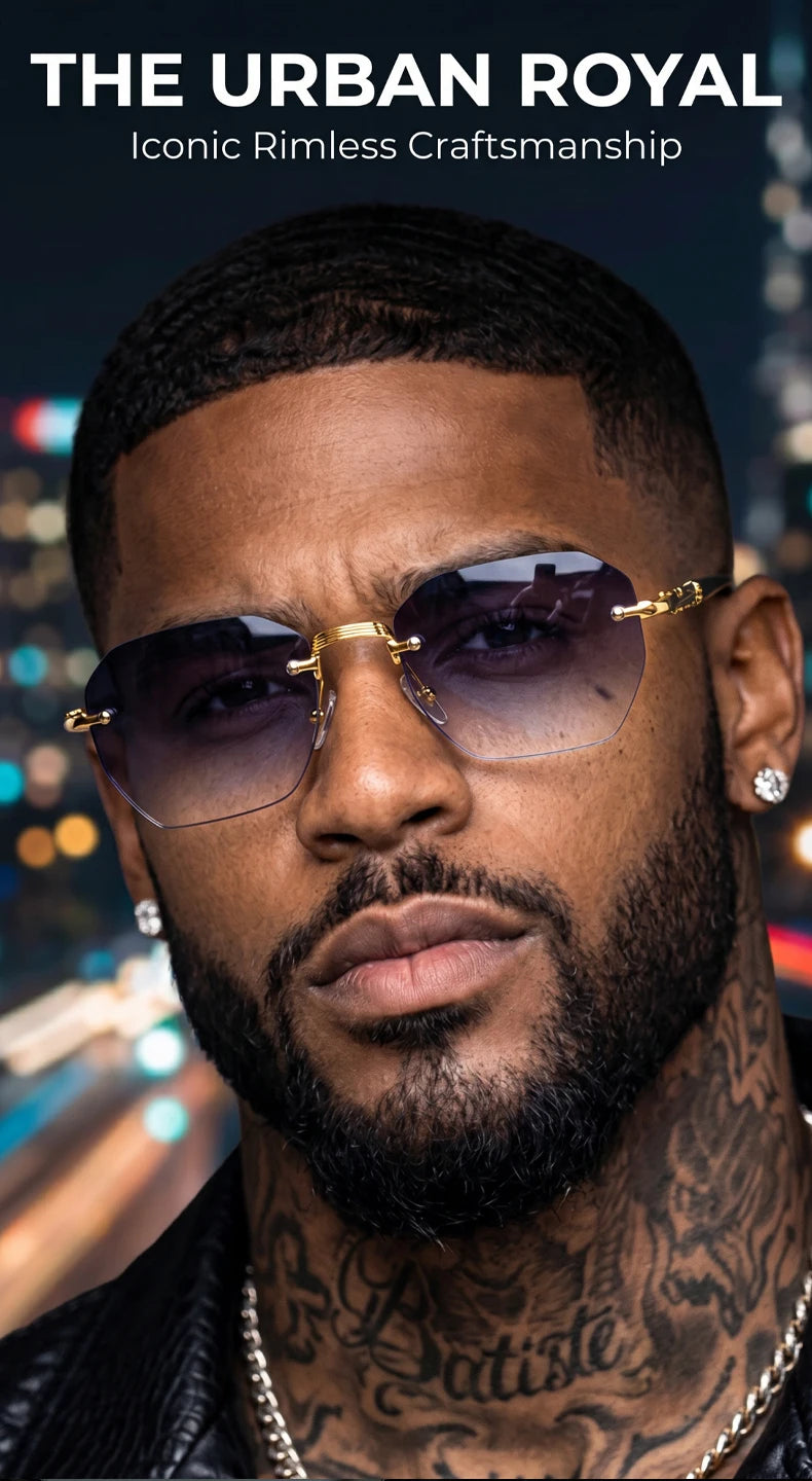 Steampunk Rimless Square Sunglasses Men Luxury Designer Vintage Metal Polygon Outdoor Sun Glasses Male Frameless Shades