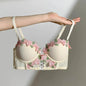 MOYISU New Vintage Embroidery Cream Sweet Flowers Pastoral Field Sexy Underwear for Women Small Breasts Pure Desire Gathered Up