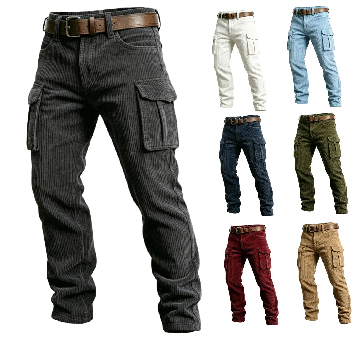Spring Summer Stylish Straight Cargo Pants Men Casual Texture Corduroy Trousers For Men Daily Leisure Loose Pant Streetwear