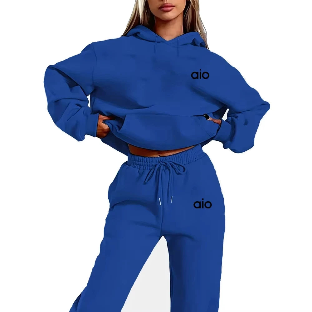 High Quality Women Monochrome Hooded Hoodie Set Casual Two-Piece Set New Fashion Hot sweatpants tracksuit