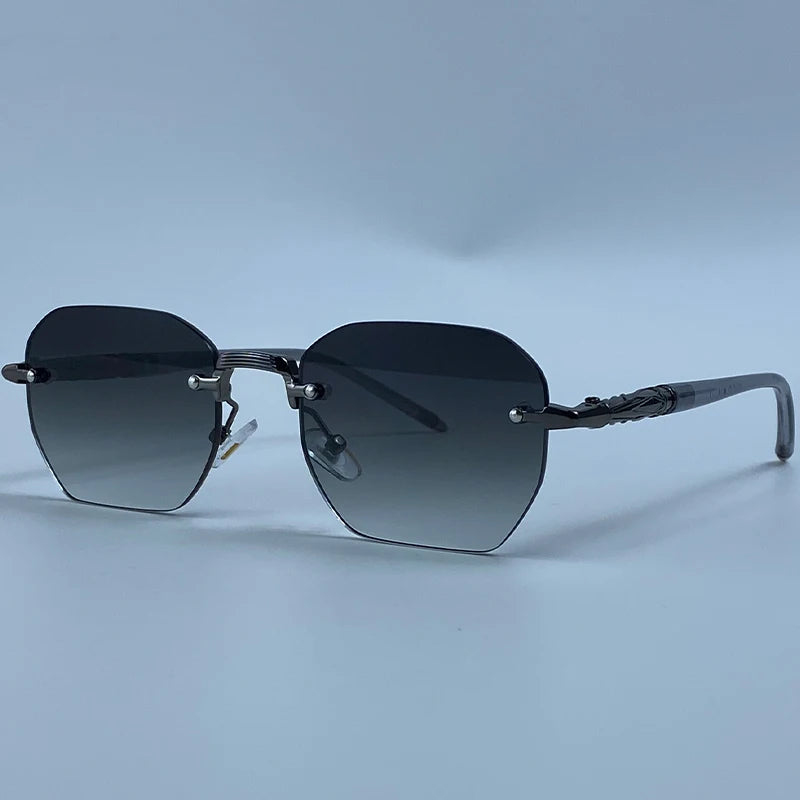 Steampunk Rimless Square Sunglasses Men Luxury Designer Vintage Metal Polygon Outdoor Sun Glasses Male Frameless Shades