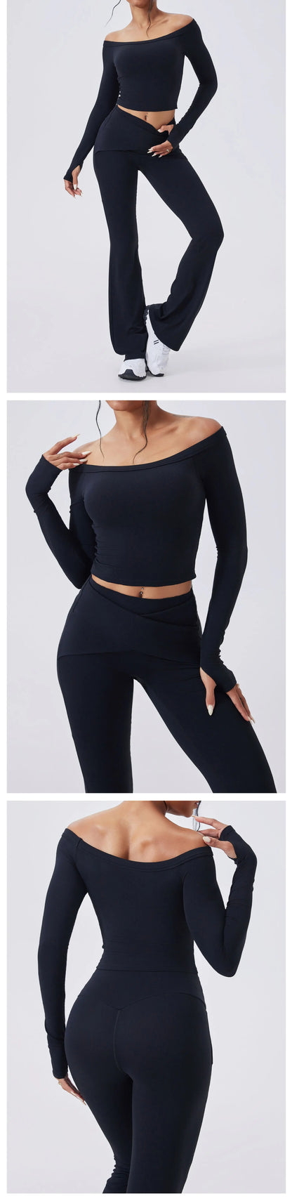 Slash Neck Long Sleeve Yoga Shirts Women Crop Top Breathable Quick Dry Sport T-shirt Female Gym Workout Top Fitness Clothing New