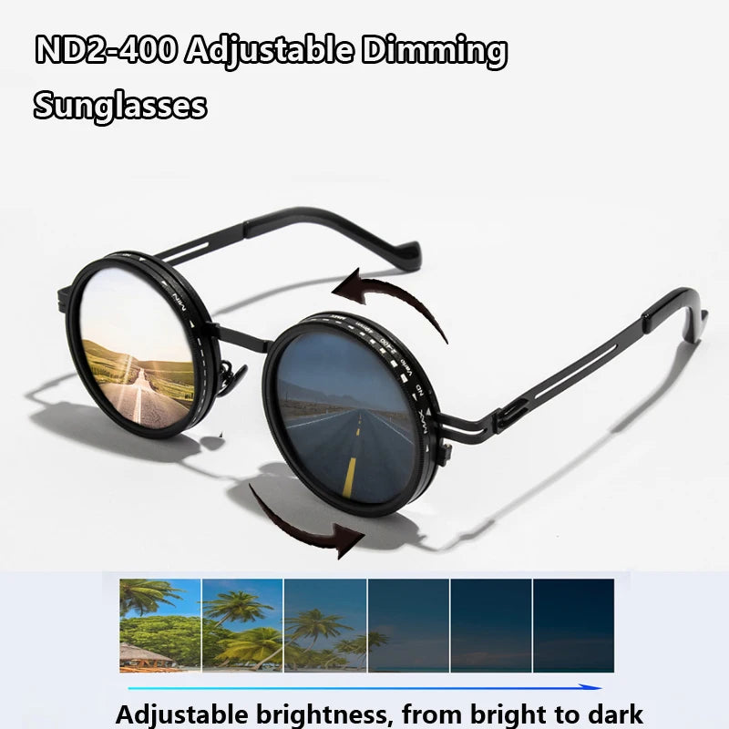 Polarized ND9 Adjustable Dimming Sun Glasses Men Women Round Sunglasses Retro Punk Men's Fishing Eyeglasses Outdoor Shades UV400