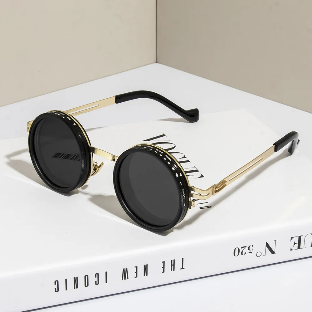 Polarized ND9 Adjustable Dimming Sun Glasses Men Women Round Sunglasses Retro Punk Men's Fishing Eyeglasses Outdoor Shades UV400