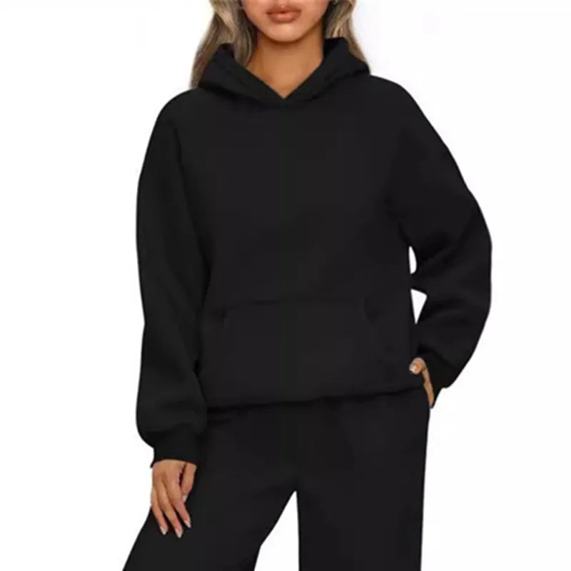 Casual Sports hoodie Sweatshirt Solid-color long-sleeve Women's Fashion Loose hoodie Women's tops pullover