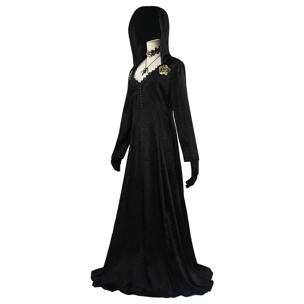 Moth Lady Evil Cosplay Fantasia Village Vampire Lady Dimitrescu Costume Women Black Dress Halloween Carnival Party Suit