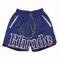 Latest Style RHUDE Men's  Casual Shorts Hip Hop Elastic Waist Drawstring Zip Pocket Summer Street Leisure Beach Shorts