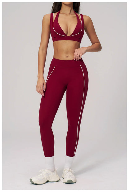 Women Deep V Neck Sports Bra Wide Strap Open V Back Contrast Piping Padded Push Up Gym Workout Top Yoga Bras Activewear Summer