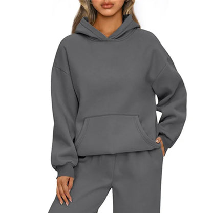 Casual Sports hoodie Sweatshirt Solid-color long-sleeve Women's Fashion Loose hoodie Women's tops pullover