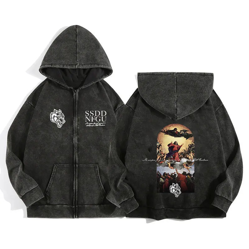 Darc Wolves Sport Zip Up Hoodies for Unisex Cotton Print Gothic Harajuku Jacket Hooded Sweatshirts Casual Manga Pullover