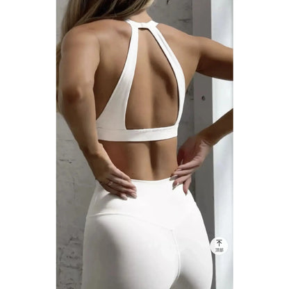 C-B Cross Back Sports Bra Naked Quick Dry Yoga Crop Top Padded Deep V Halter Backless Gym Running Workout Women Athletic Top