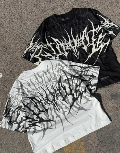 Cyberpunk Gothic T Shirt Edgy Thorn Texture Print Pure Cotton Streetwear Fashion Graphic Tee Urban Style Comfortable Fit