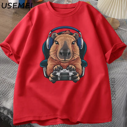 Unisex Gamer Capybara Shirt, Capybara Tank Top, Graphic Cute Rodent T-shirt, Funny Animal Gaming with Controller, Unique
