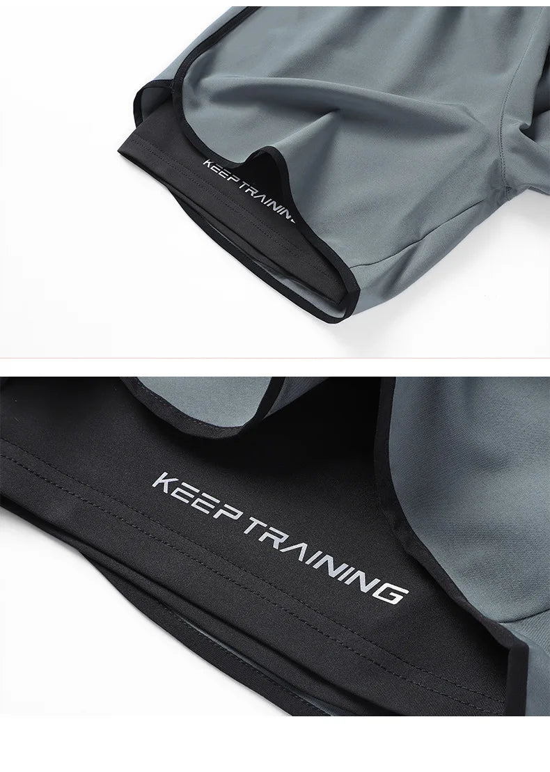 Men's quick drying and breathable 2-in-1 running shorts with built-in lining suitable for exercise jogging and marathon running