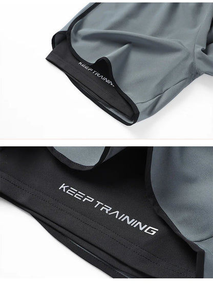 Men's quick drying and breathable 2-in-1 running shorts with built-in lining suitable for exercise jogging and marathon running
