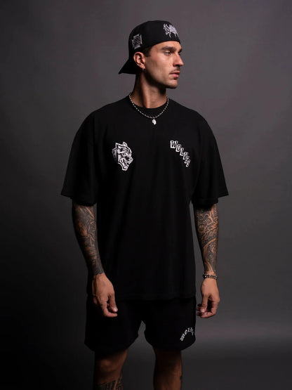 DARC Wolf Head 230G Combed Cotton round Neck Short Sleeve T-Shirt Men's Casual Top Shoulder-Down Tee Breathable Youth Fashion