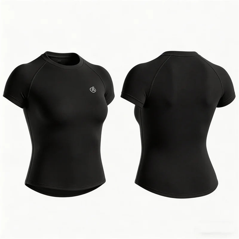 Women Bum Shaping Tee Seamless Short Sleeve Tops Gym Workout Running T-Shirts Fitness Activewear Athletic Shirts