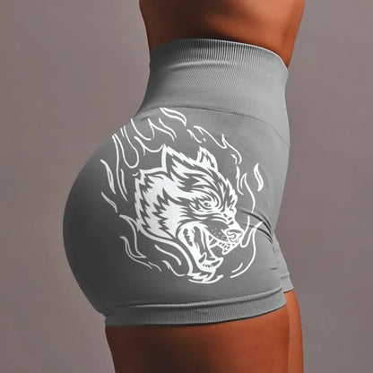 Wolf head three-piece pants high-elastic seamless high-waisted shorts