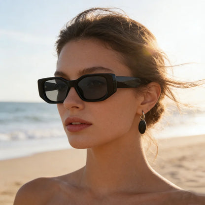 Ruiao new black classic retro designer branded concave irregular thick frame men women fashion sunglasses