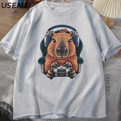 Unisex Gamer Capybara Shirt, Capybara Tank Top, Graphic Cute Rodent T-shirt, Funny Animal Gaming with Controller, Unique