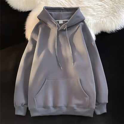 Oversize Hoodie Sweatshirt Pure Color Fleece Lined Couple Style High Quality Green Heavyweight Hooded Jacket for Men And Women