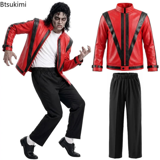 Adults Michael Red Faux Leather Jacket Pant Set Jackson Fashion Music Idol Character Creative Halloween Stage Performance Suits