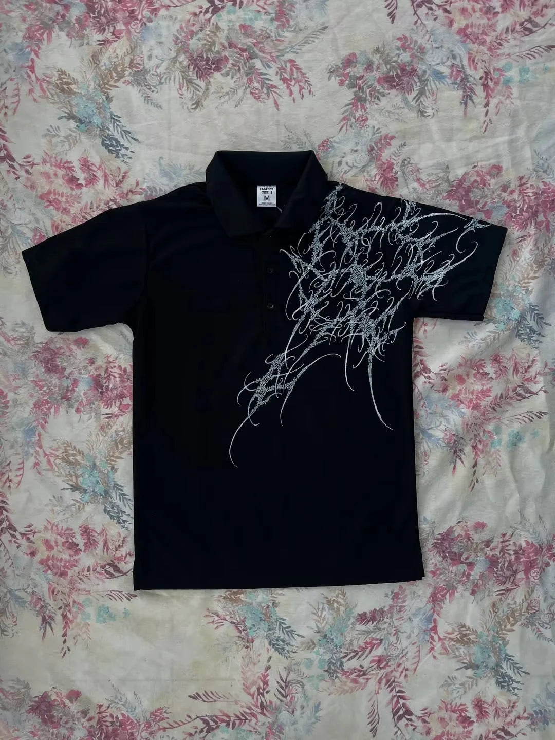Y2K Polo Shirt Print Rock Goth Oversized T-shirt Hip Hop Button-down Collar Shirt Punk Casual Tee Minimalist and Fashionable