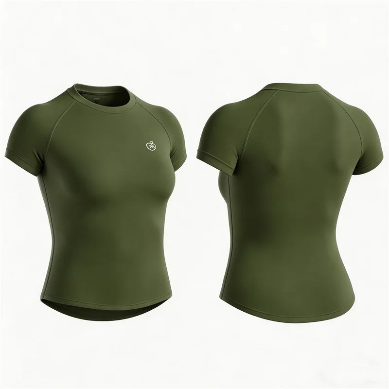 Women Bum Shaping Tee Seamless Short Sleeve Tops Gym Workout Running T-Shirts Fitness Activewear Athletic Shirts