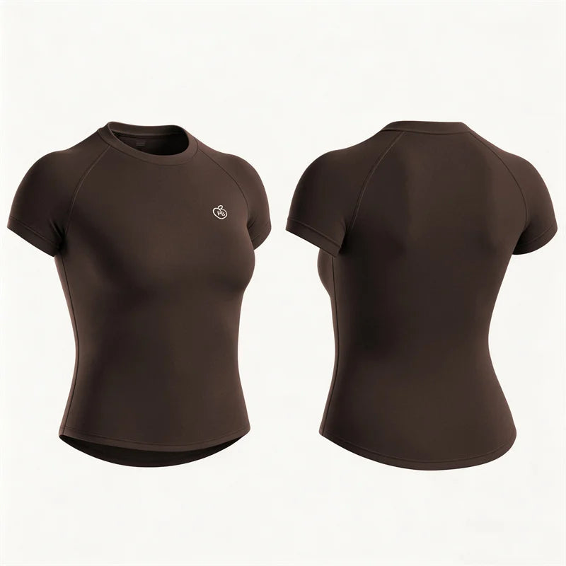 Women Bum Shaping Tee Seamless Short Sleeve Tops Gym Workout Running T-Shirts Fitness Activewear Athletic Shirts
