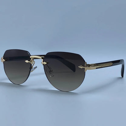 Square Rimless Punk Sunglasses Men Designer Vintage Polygon Metal Sun Glasses Male Fashion Eyewear Pilot Shades