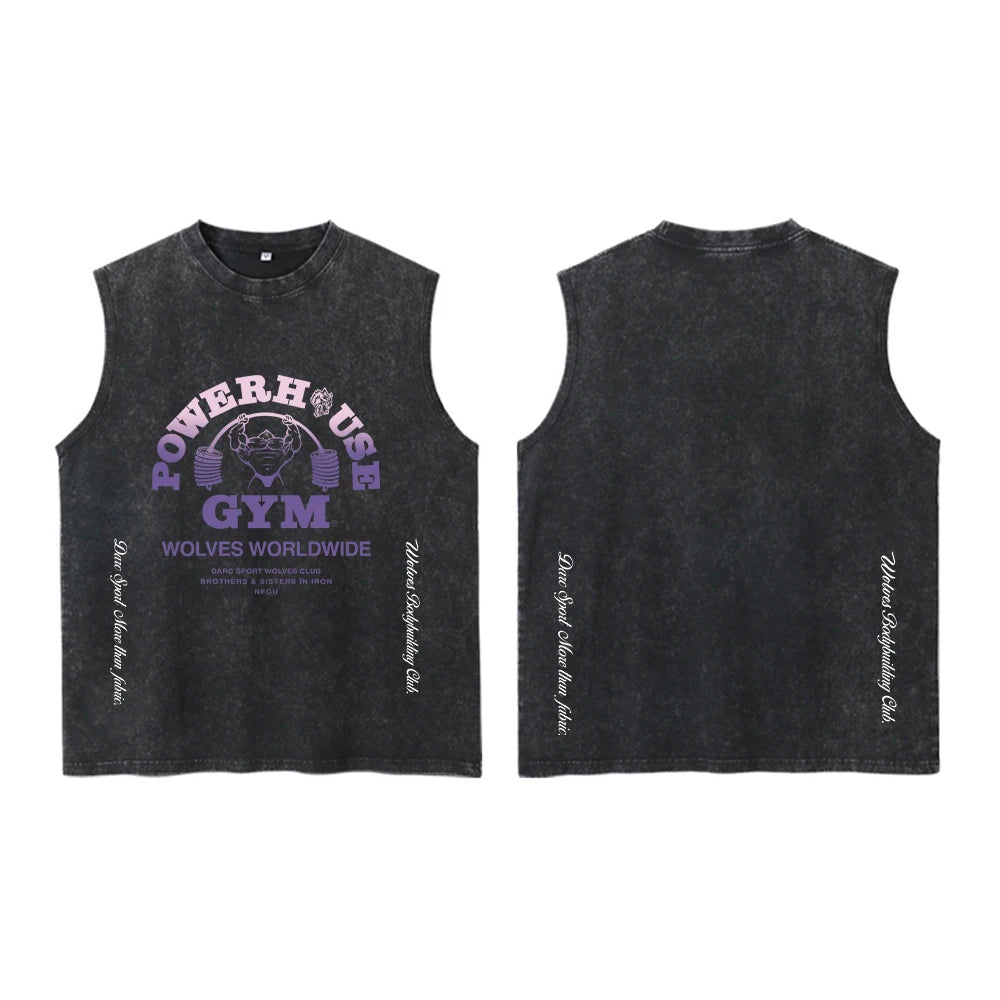Darc Wolves Sport Vintage Washed Vest Tees Gym Bodybuilding Fitness Sleeveless T Shirts Basketball Workout Darcs Tank Tops