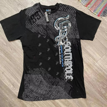 Southpole Y2K Vintage Cotton Graphic Tee Distressed Oversized Unisex T-Shirt with Gothic Print Streetwear Retro Soft Shirt Man