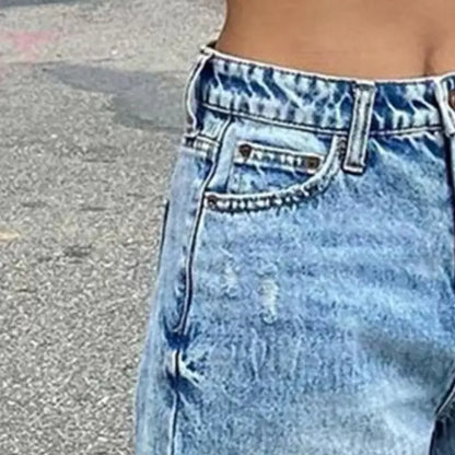 Women's Wide-leg Jeans High Waisted Straight Leg Denim Pants Retro Punk Slimming Floor-length Trousers for Streetwear