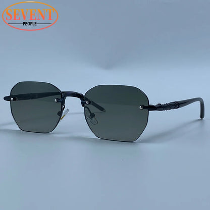 Steampunk Rimless Square Sunglasses Men Luxury Designer Vintage Metal Polygon Outdoor Sun Glasses Male Frameless Shades