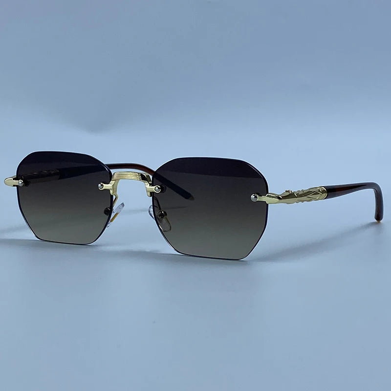 Steampunk Rimless Square Sunglasses Men Luxury Designer Vintage Metal Polygon Outdoor Sun Glasses Male Frameless Shades