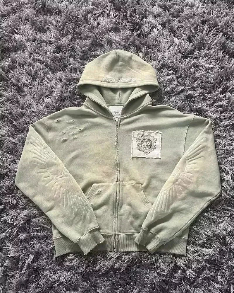 Mountainous Carving Harajuku Hoodie Y2K New Fleece Thickened Got Print Zipper Hoodie Women Street Hip Hop Joker Loose Sweatshirt