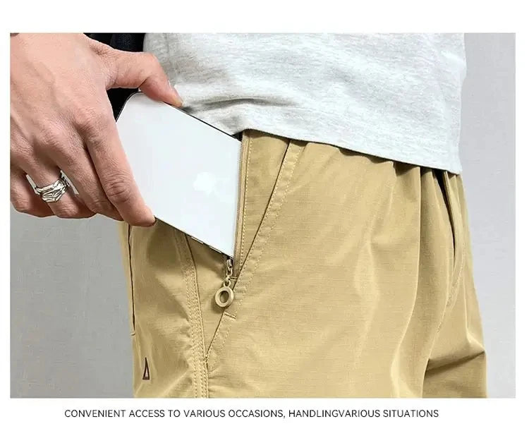 Summer Thin Cargo Pants Men Casual Tapered Trousers with Zipper Pockets Quick Dry Streetwear Pants for Outdoor Daily Wear S-3XL
