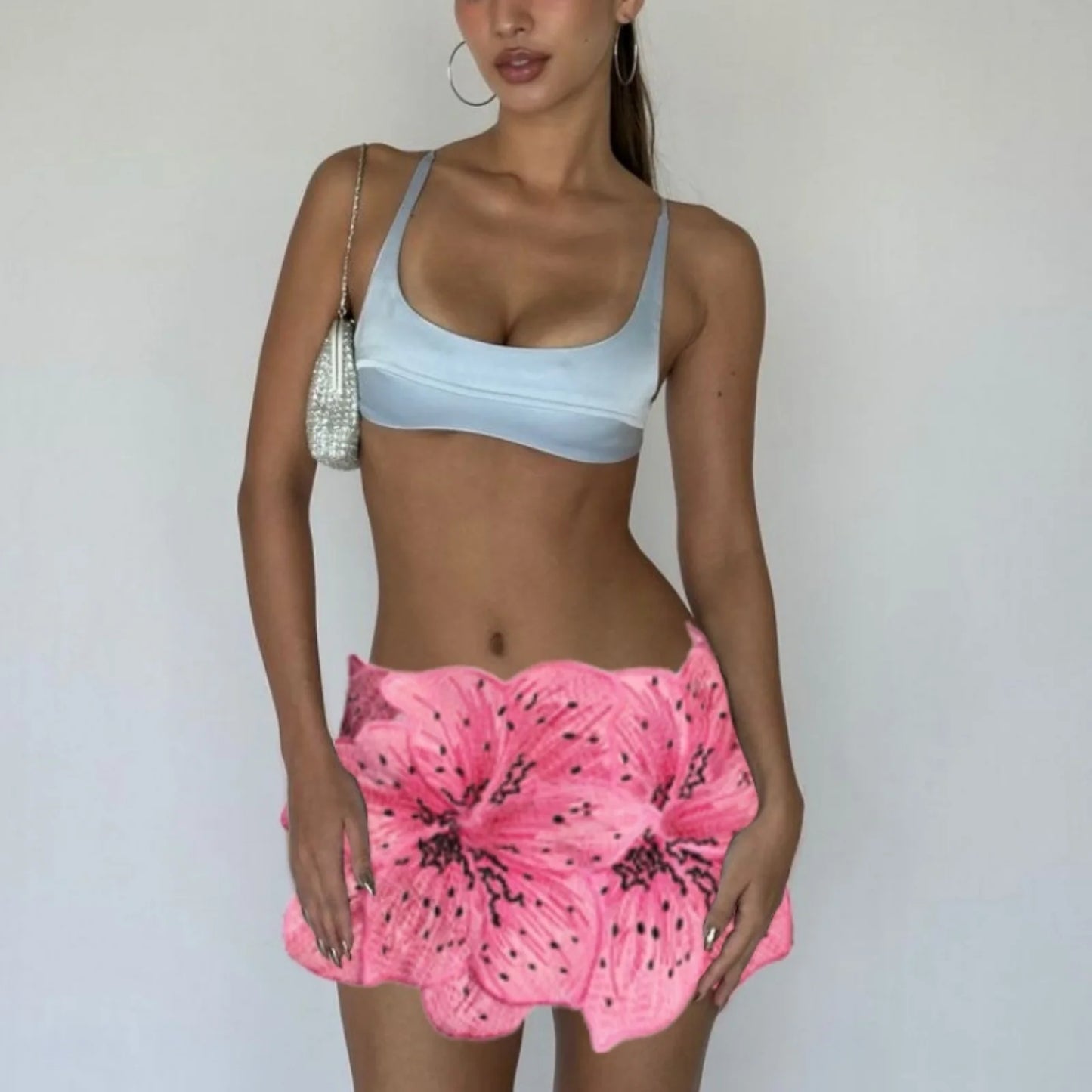 Turquoise Mini Skirt Women Summer 3D Textured Floral Petal Design Low Rise Short Skirt Club Party Skirts Streetwear