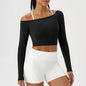 Long Sleeve Yoga T-Shirt for Women, Off Shoulder, Sexy Tight Gym Workout Top, Naked Feeling, Quick Dry Sports Activewear