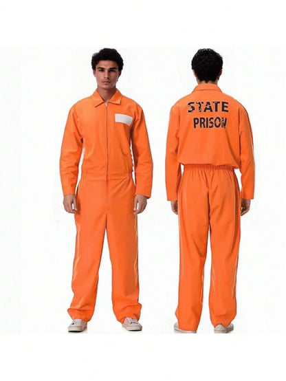 Halloween Costume Orange Prisoner Uniform Guard Set Adult Prisoner Costume Party Stage Cosplay Attire