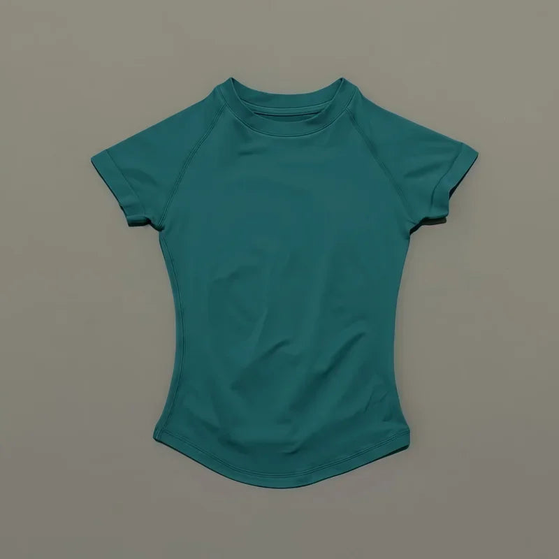 Histello Women Short Sleeve Sports T-Shirt Round Neck Breathable Stretchy Quick Dry Top Yoga Gym Running Fitness Activewear