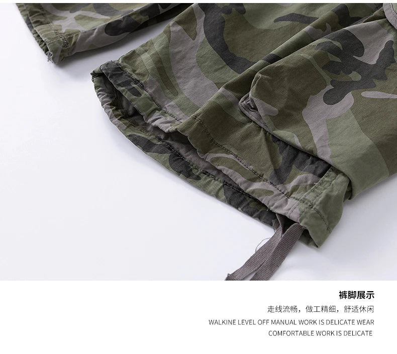 Men's Camo Cargo Shorts Outdoor Multi-Pocket Cotton Casual Shorts Summer Half Pants Breathable Shorts