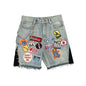 American Retro Denim Shorts Y2K Jeans Harajuku Hip Hop Cartoon Embroidery Retro Baggy Shorts Low Waist Sports Basketball Shorts