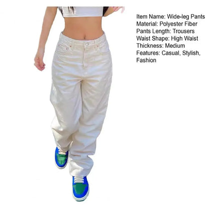 Women's Wide-leg Jeans High Waisted Straight Leg Denim Pants Retro Punk Slimming Floor-length Trousers for Streetwear