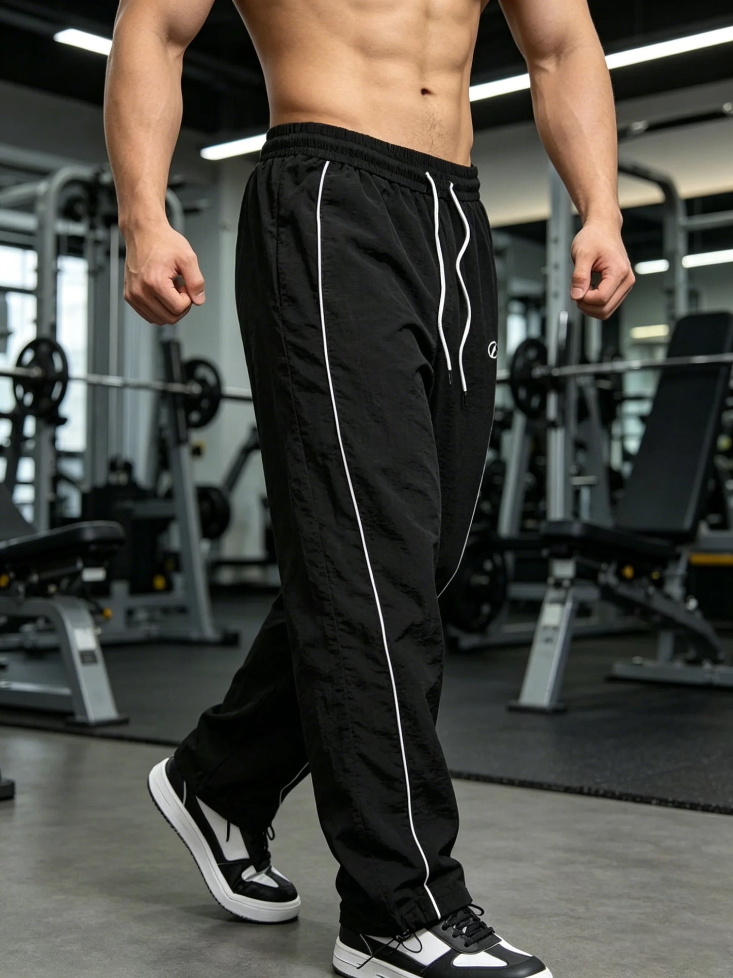 Men's 4-Color Side Stripe Print Track Pants Elastic Waist Drawstring Hem Joggers Spring Summer Gym Casual Sports Trousers