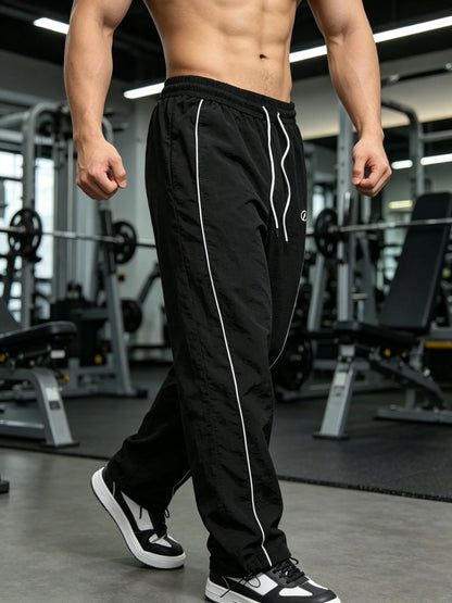 Men's 4-Color Side Stripe Print Track Pants Elastic Waist Drawstring Hem Joggers Spring Summer Gym Casual Sports Trousers