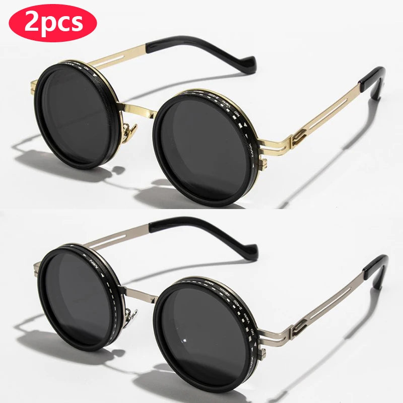 Polarized ND9 Adjustable Dimming Sun Glasses Men Women Round Sunglasses Retro Punk Men's Fishing Eyeglasses Outdoor Shades UV400