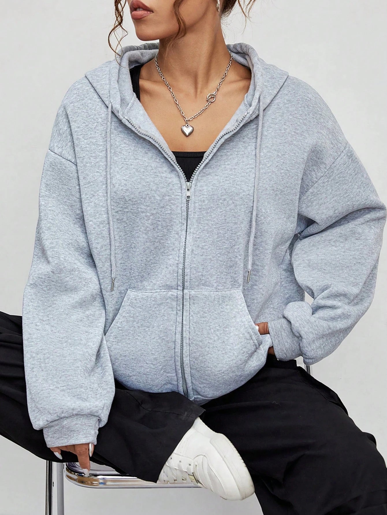 Profashion  Solid Zipper Hoodie Women Warm Fleece Hoodies Autumn Casual Hoody  Street Pocket Sportswear Oversized All-Match Female veste